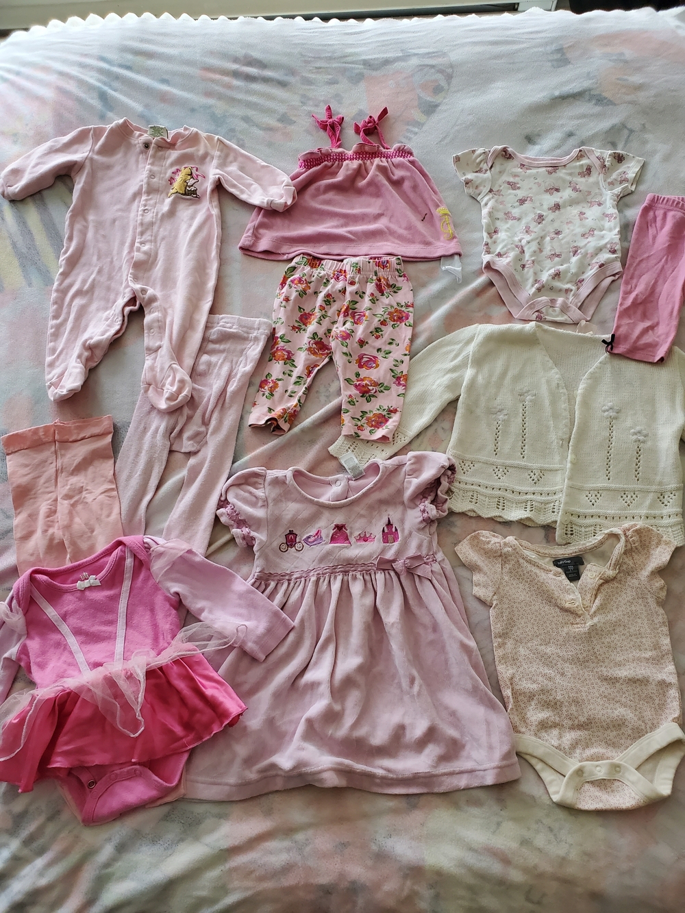 Girls Pink Floral & Solid Bundle Set Of 11 Items 0-12m Items, Including Disney